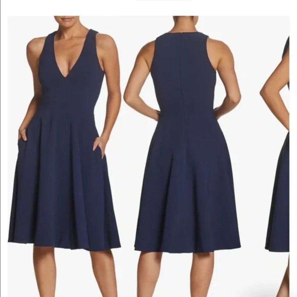 NEW Dress the Population Catalina Fit & Flare Dress in Navy Size M #MD2570